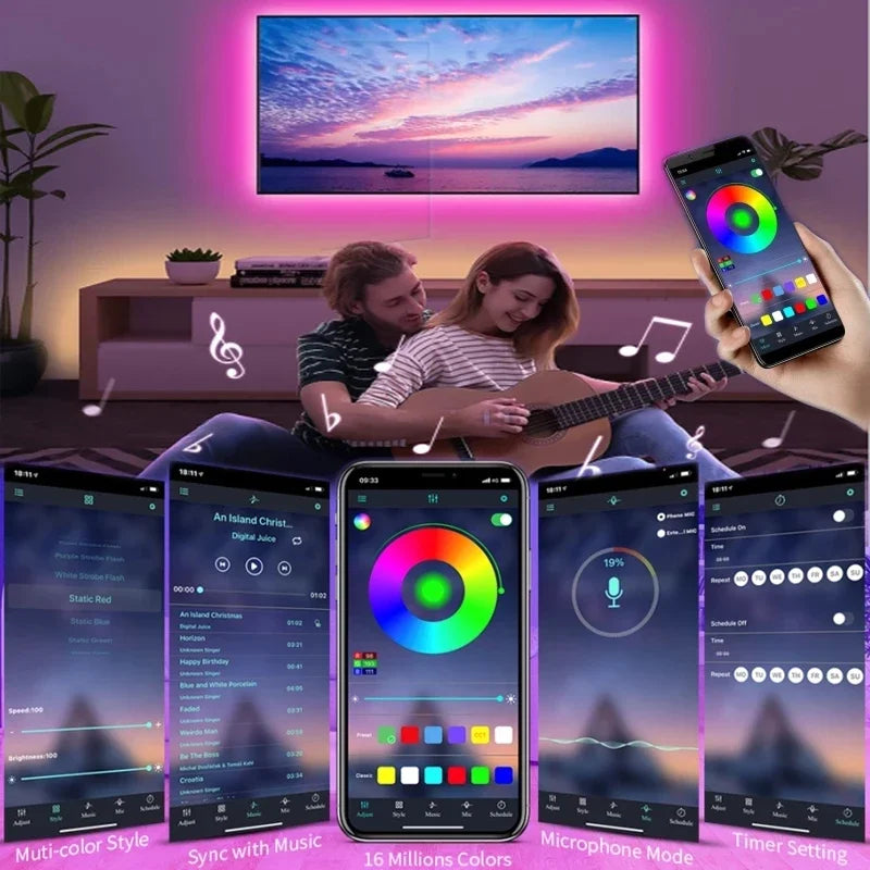 RGB LED Wall Strip Light Smart USB 5050 5V Bluetooth Music Sync Flexible Tape Diode Ribbon TV Backlight APP Control Room Decor